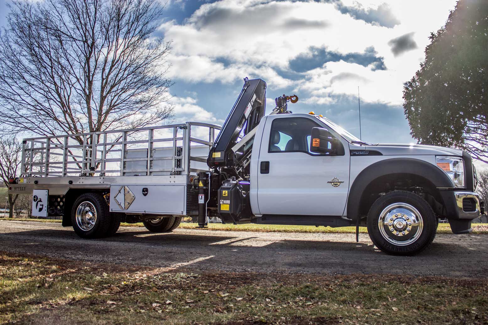 Right side of propane stick boom truck