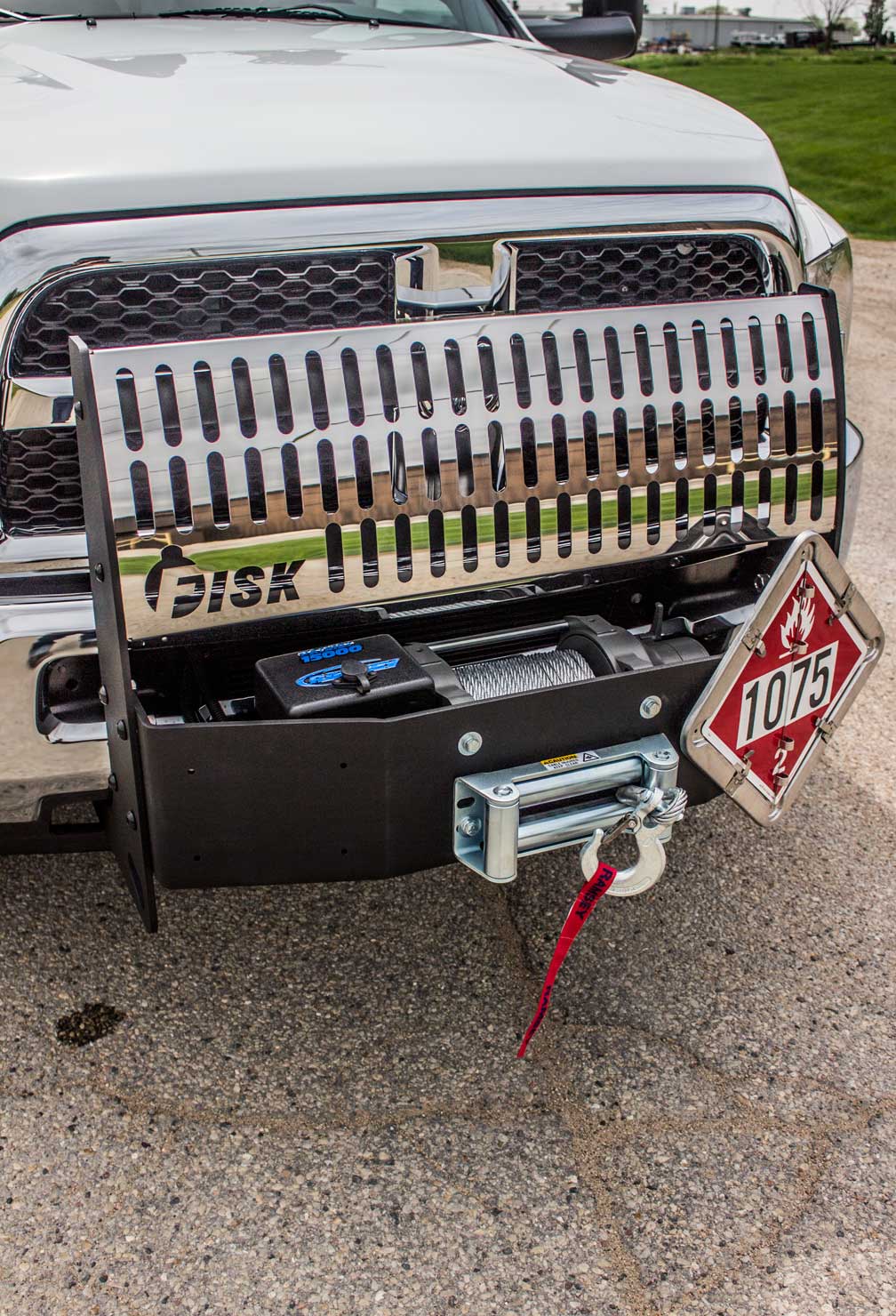 Truck bumper with a 1075 placard