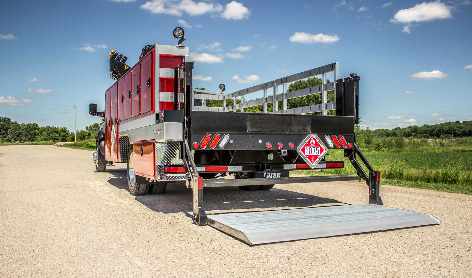 back of red truck bed