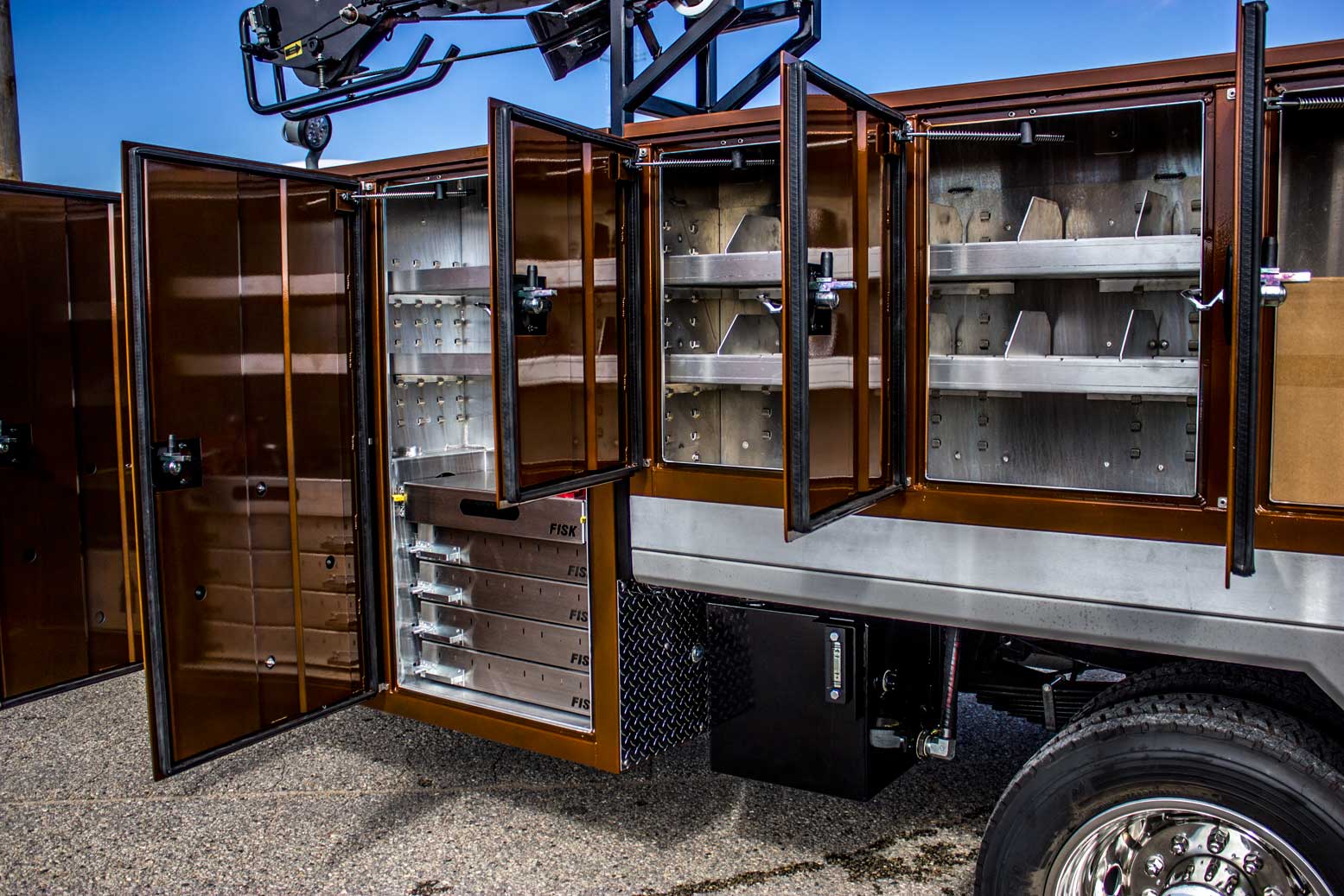 Custom storage on a propane service truck