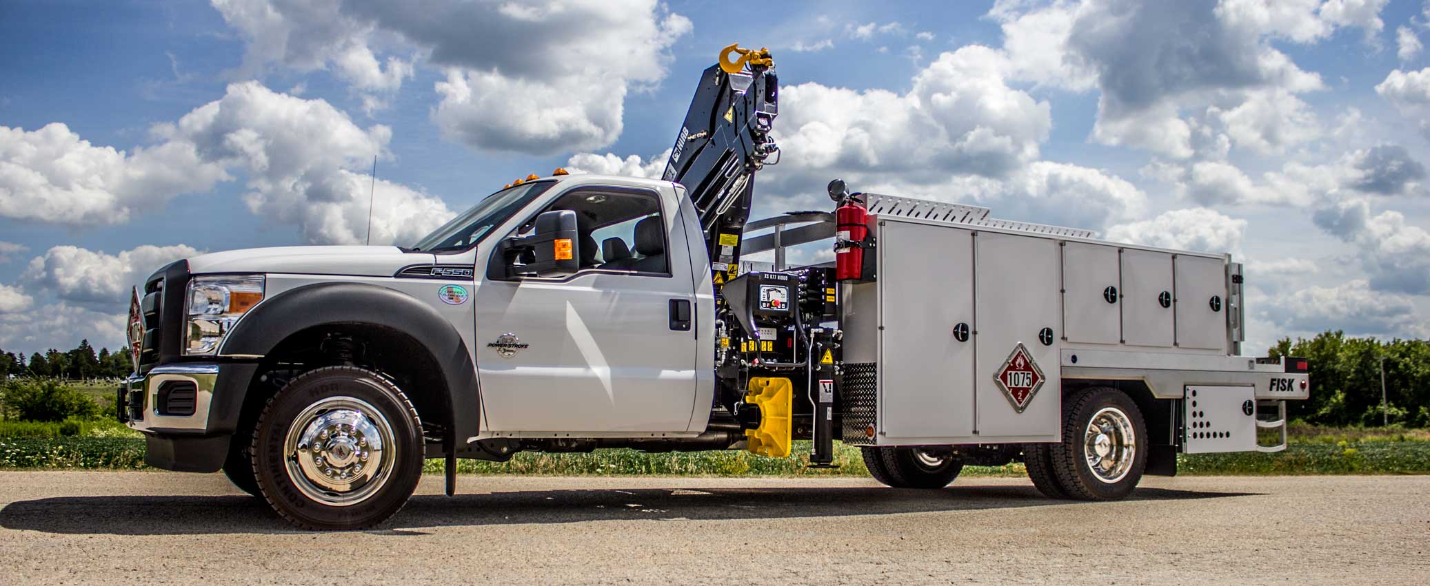 side view white fisk truck