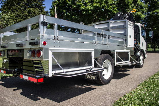 Service truck displaying open storage