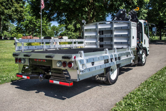 Service truck with bed rails down