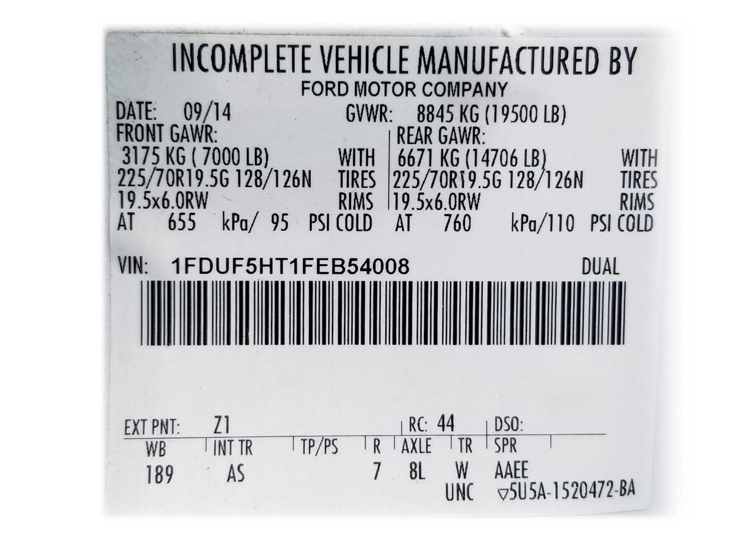 A sticker that says incomplete vehicle manufactured on it