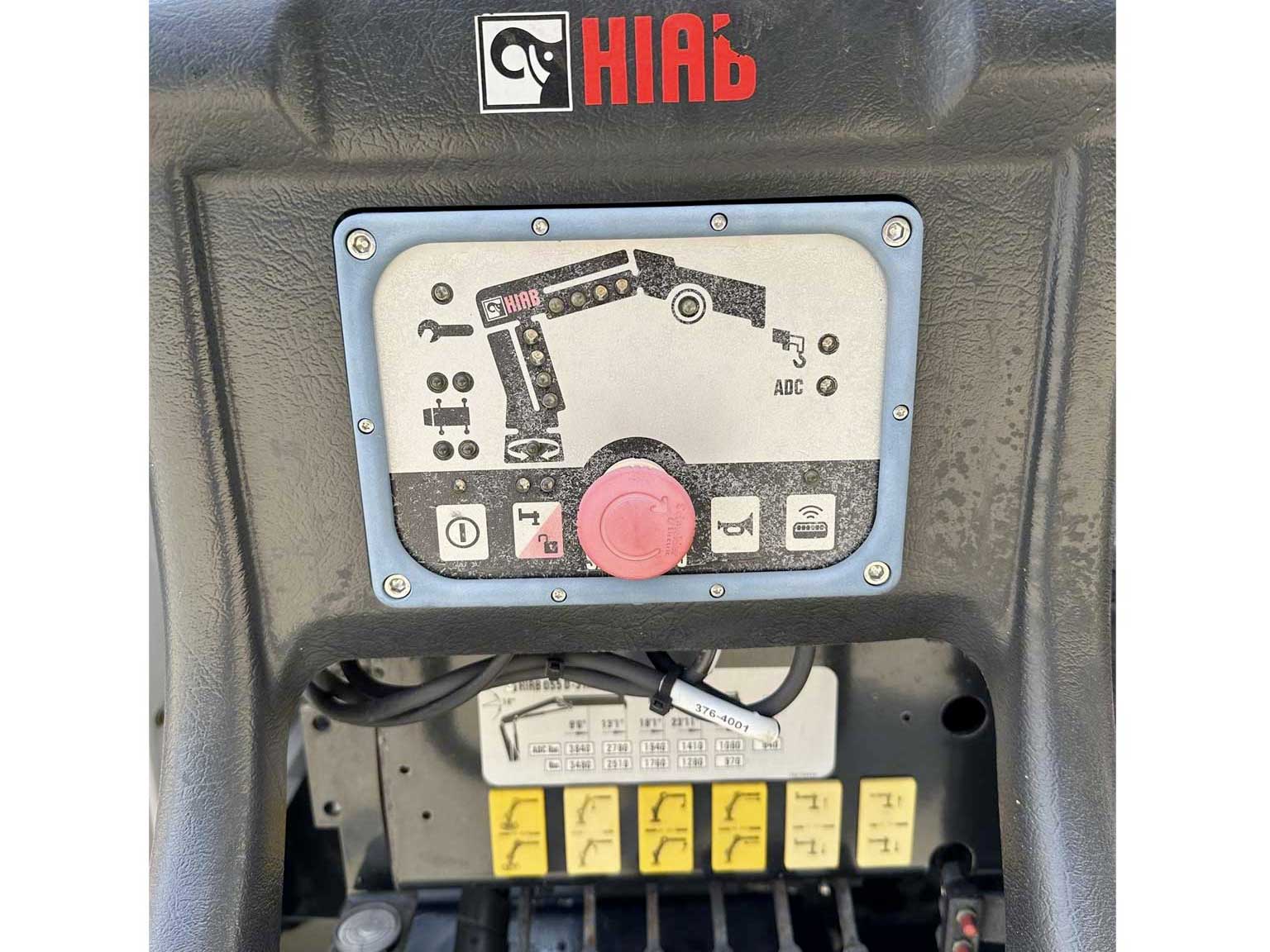 A utility truck crane control panel