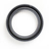 a close up of a black rubber ring on a white background .